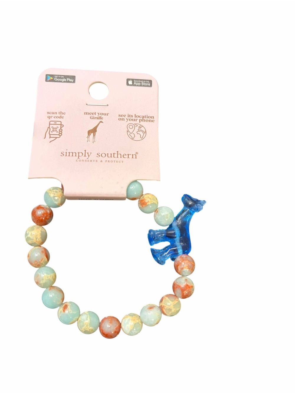 Simply Southern Earth Tone Beads With Blue Giraffe Charm Tracker Bracelet
